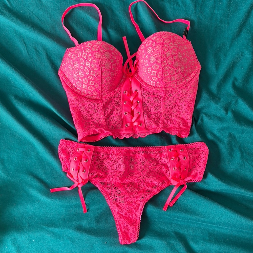 Victoria's Secret Hot Pink Lace Bra Set
